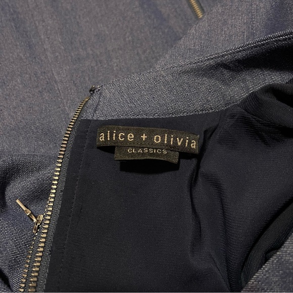 Alice + Olivia Coley Mock Neck A-Line Dress Medium Denim - Picture 11 of 13